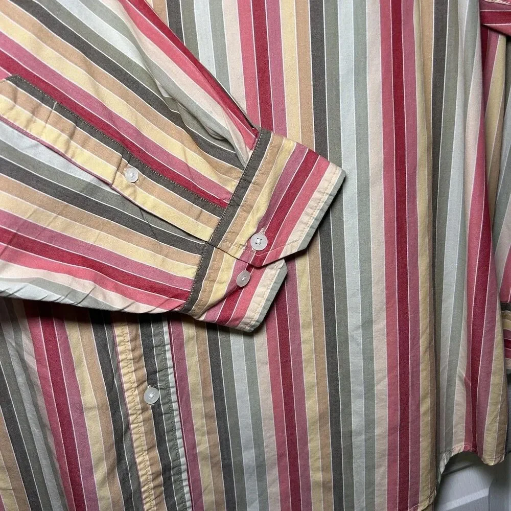 Stäte·ments Shirt Men's 2XL Multicolor Stripe Button Down Long Sleeve Cotton